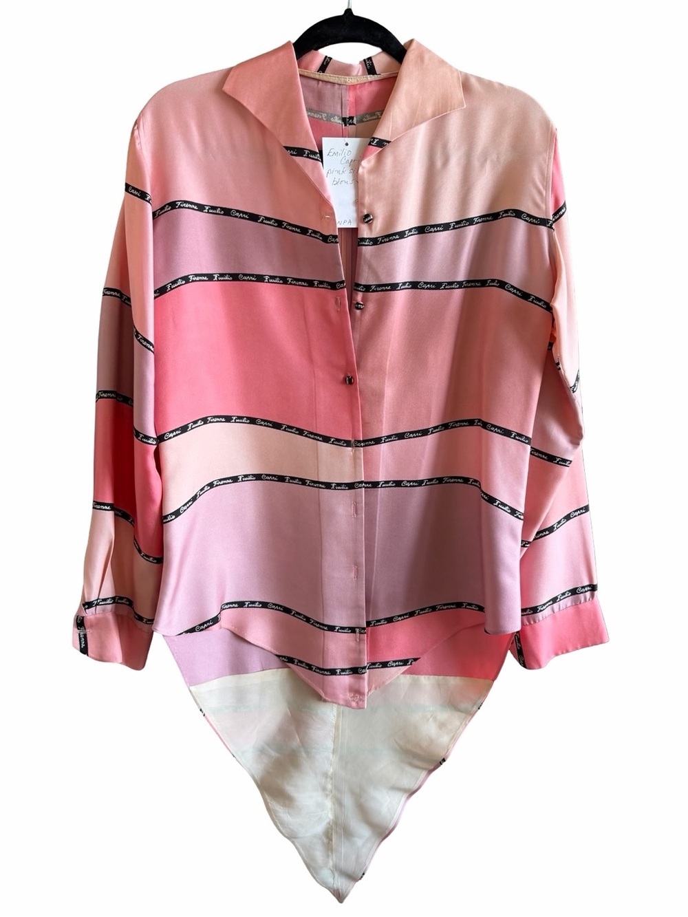 Vintage Emilio Capri Silk Blouse 100% Silk Pink Ombre Striped Button-Up Blouse